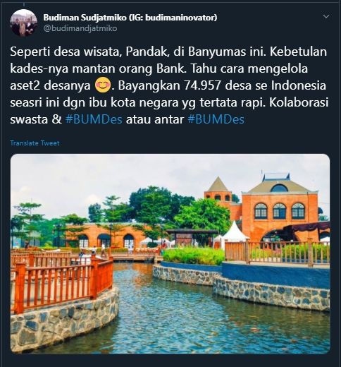 Budiman Sudjatmiko puji Desa Wisata Pandak di Banyumas. (Twitter/@budimandjatmiko)