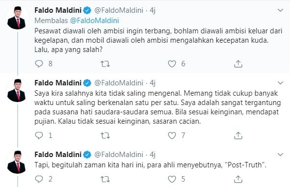 Tanggapan Faldo Maldini usai disebut ambisius mengejar kekuasaan (Twitter/faldomaldini)