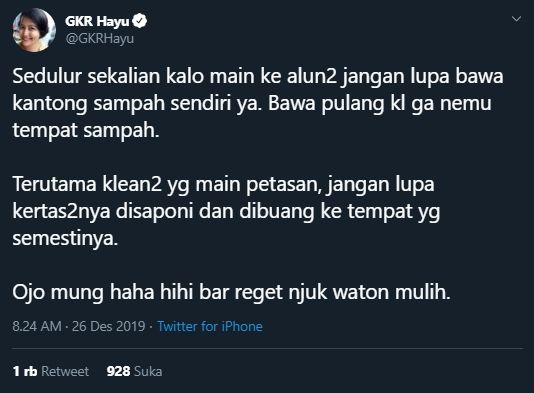 GKR Hayu: Jangan Haha Hihi Lalu Pulang. (twitter.com/GKRHayu)