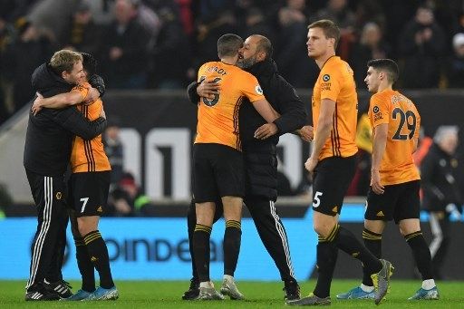 Reaksi manajer Wolverhampton Nuno Espirito Santo menyusul kemenangan timnya atas Manchester City di pekan ke-19 Liga Inggris, Sabtu (28/12/2019). [AFP]