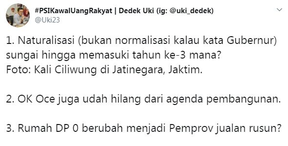 Jubir PSI pertanyakan kelanjutan pogram unggulan Anies (Twitter/uki23)