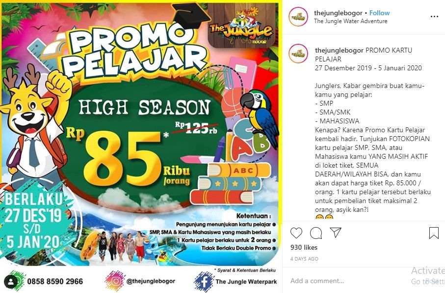 Promo tahun baru dari The Jungle khusus pelajar. (Instagram/@thejunglebogor)