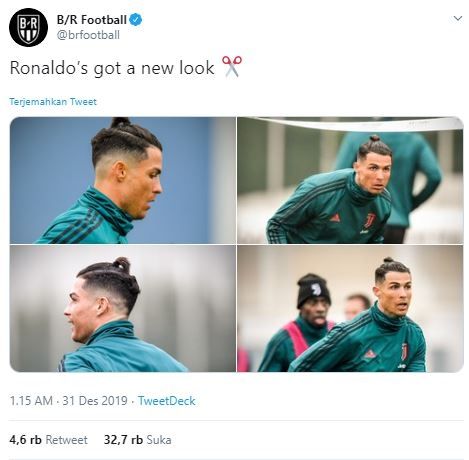 Gaya rambut baru Cristiano Ronaldo. (Twitter/@brfootball).