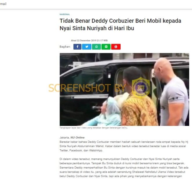 Klarifikasi NU Online soal Shinta Nuriyah disebut dapat hadiah mobil dari Deddy Corbuzier. (turnbachoax.id)