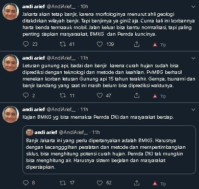 Cuitan Andi Arief soal banjir Jakarta. (Twitter/@AndiArief__)