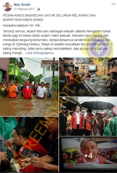 Anies Baswedan disebut tak diliput media saat kunjungi banjir Jakarta 2020. (turnbackhoax.id)