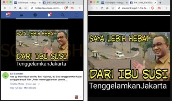 Foto Anies 'Saya Lebih Hebat dari Ibu Susi Tenggelamkan Jakarta' . (turnbackhoax.id)