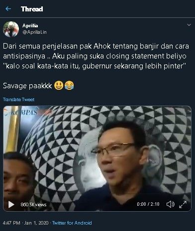 Wawancara Ahok soal banjir. (Twitter/@ApriliaLin)