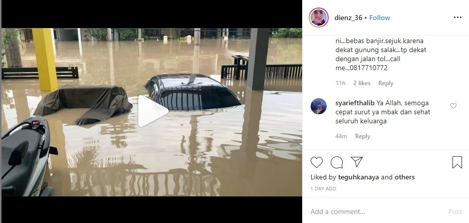 BANJIR: Rumah komedian Parto Patrio terendam banjir. [@partopatrio]