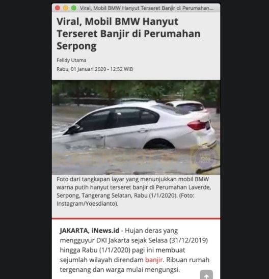 Postingan #BanjirJakarta4niesDimana Mobil BMW Hanyut Mengikuti Sunatullah?. (turnbackhoax.id)