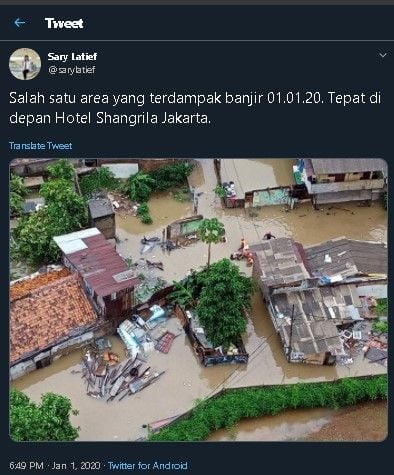 Potret sekitar Hotel Shangri-La terendam banjir. (Twitter/@sarylatief)