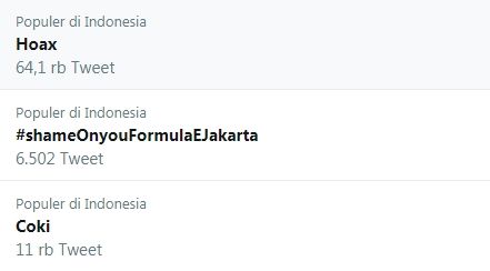 Ramai tagar #ShameOnYouFormulaE (Twitter)