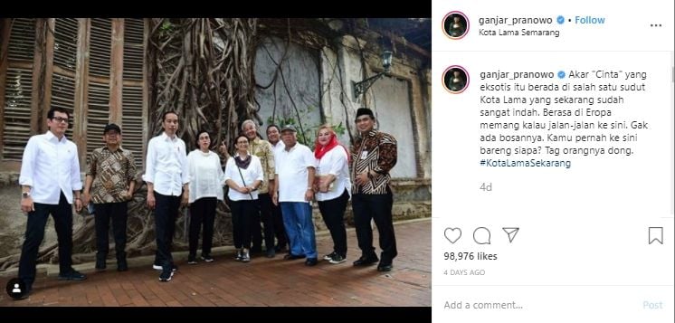 Berpose di Rumah Akar, Ganjar Pranowo Puji Kota Lama Semarang Bak Eropa. (Instagram/@ganjar_pranowo)