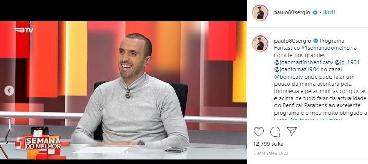 Paulo Sergio diundang menjadi bintang tamu di TV Portugal. (Instagram/paulo80sergio).