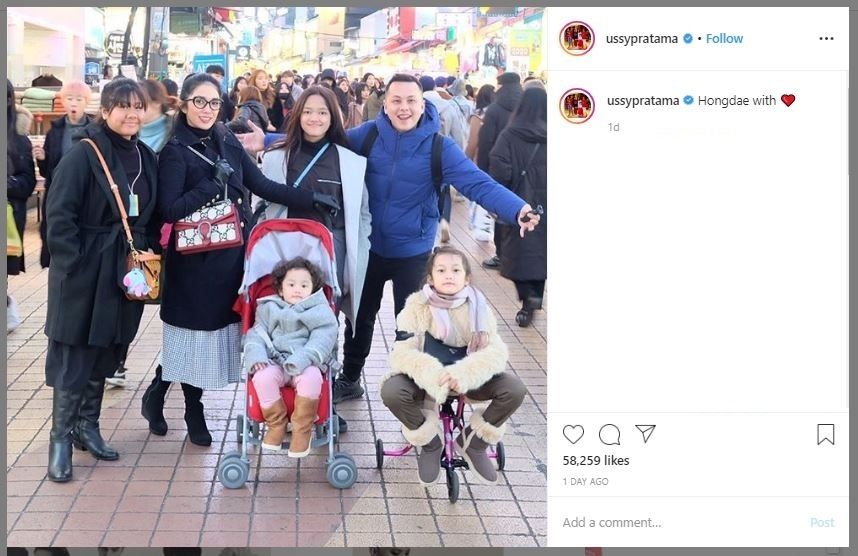 Andhika Pratama, Ussy Sulistiawaty dan keluarga di Korea Selatan (instagram.com/ussypratama)