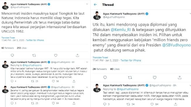 Tanggapan Agus Yudhoyono soal kapal China masuk Natuna (twitter @AgusYudhoyono)