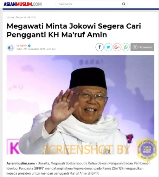 Unggahan soal Megawati minta Jokowi cari pengganti Ma'ruf Amin. (turnbackhoax.id)