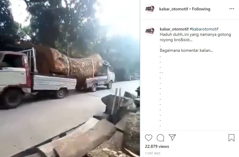 Pickup angkut kayu dengan cara anti mainstream. (Instagram/@kabar_otomotif)