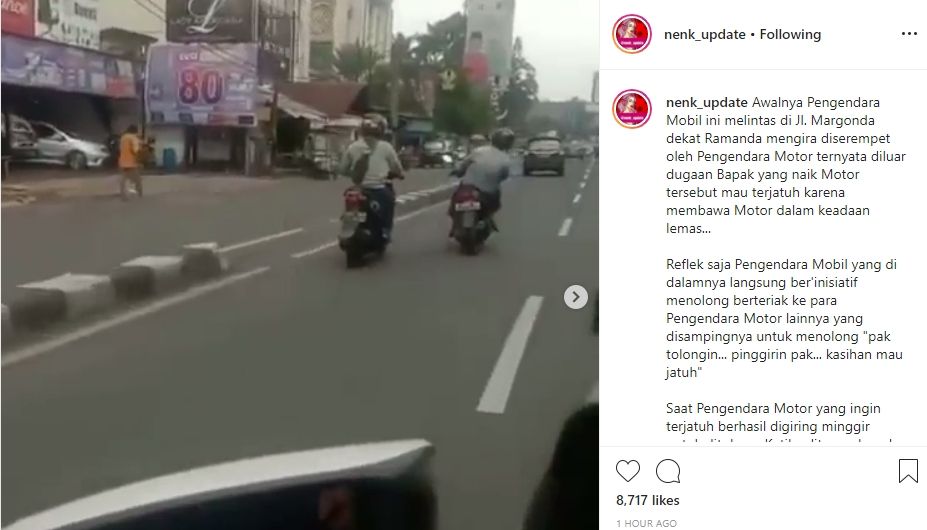 Viral pemotor oleng yang nyaris picu kecelakaan. (Instagram/@neng_update)