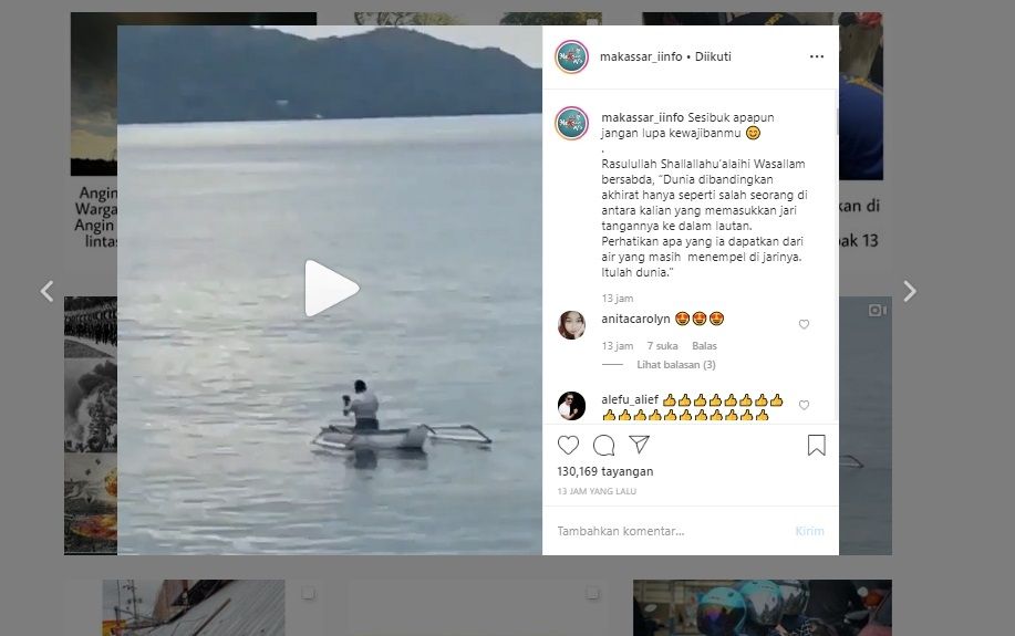 Viral Video Nelayan Salat saat Berada di Tengah Laut (instagram/@makassar_iinfo)