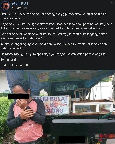 Penjual tahu bulat lecehkan bocah. (Facebook/Widhi P AS)