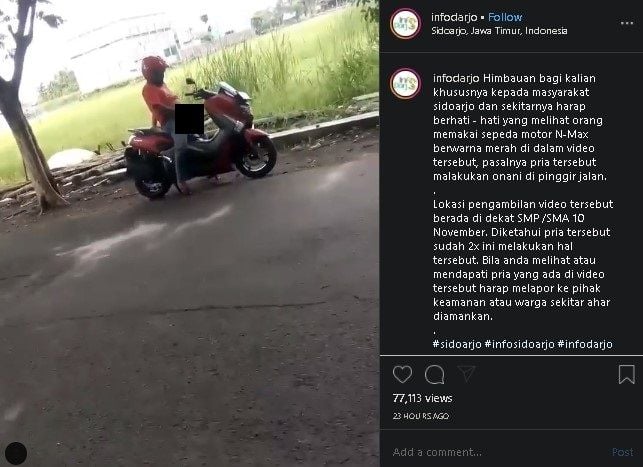 Pria onani di atas motor. (Instagram/@infodarjo)