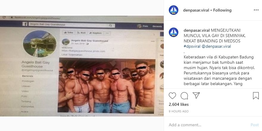 Heboh penginapan khusus gay di Bali (Instagram/denpasar.viral)