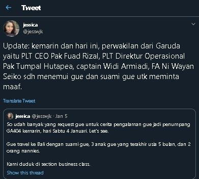 Viral penumpang Garuda Indonesia hampir ditahan karena dianggap hina maskapai (Twitter/@jesswjk)