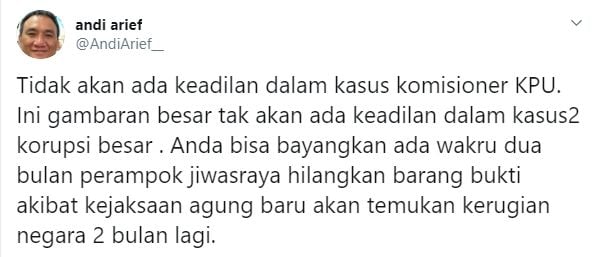 Andi Arief tuing kasus Wahyu Setiawan penuh ketidakadilan (Twitter/andiarief_)