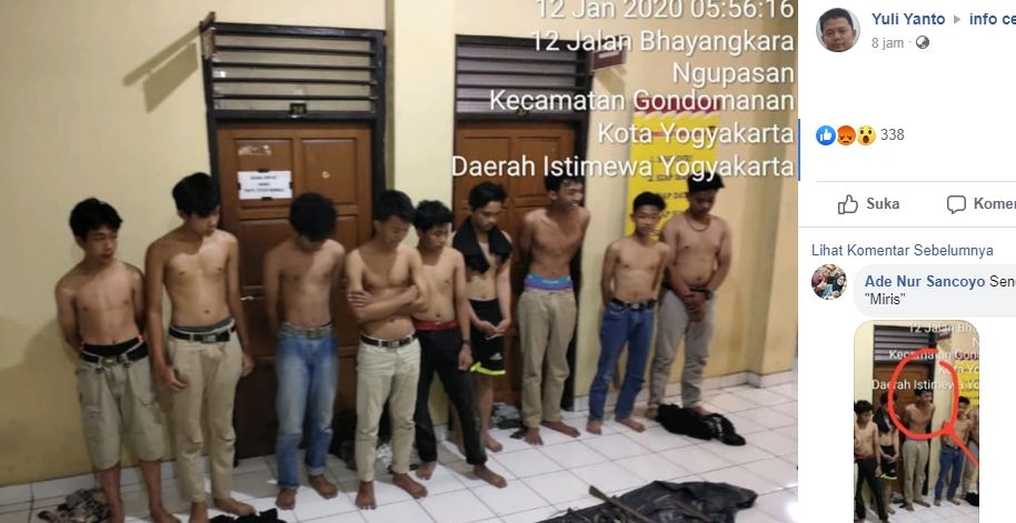 para pelaku terduga klitih diamankan di Polresta Yogyakarta, Minggu (12/1/2020) dini hari tadi. [Yuli Anto / Facebook]