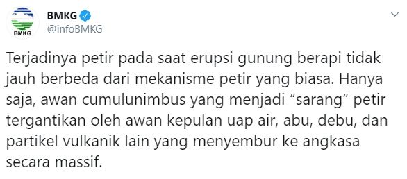 Penjelasan BMKG soal petir vulkanik (Twitter/infobmkg)