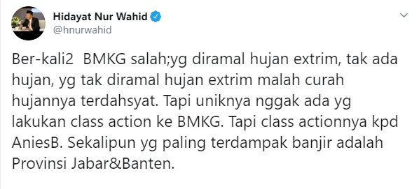 HNW soal BMKG salah ramalkan cuaca (Twitter/hnurwahid)