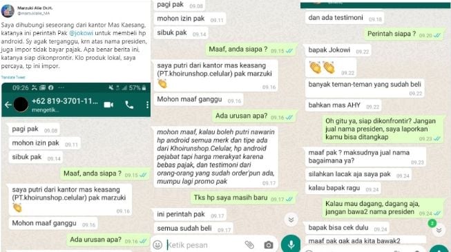 Marzuki Alie dapat chat penipuan bawa nama presiden (twitter @marzukialie_MA)