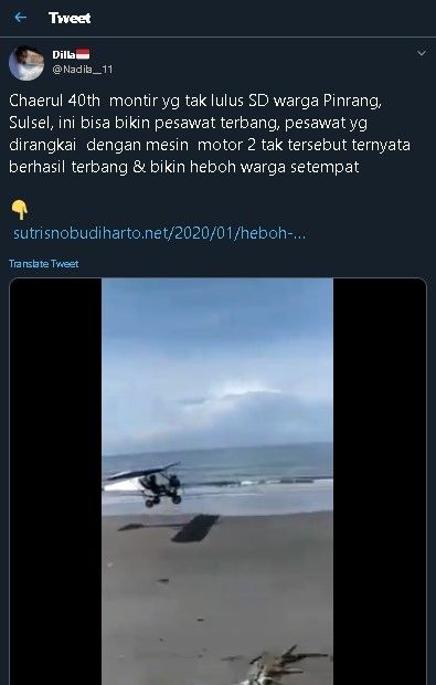 Pesawat dari barang bekas karya warga Sulsel. (Twitter)