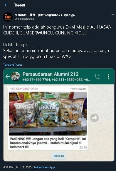 Beredar larangan beli dagangan anak Jokowi di grup WA. (Twitter/@digeeembok)