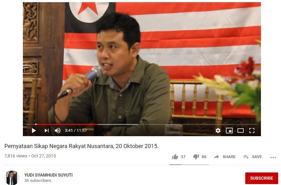 Presiden Negara Rakyat Nusantara Yudi Syamhudi Suyuti (YouTube)