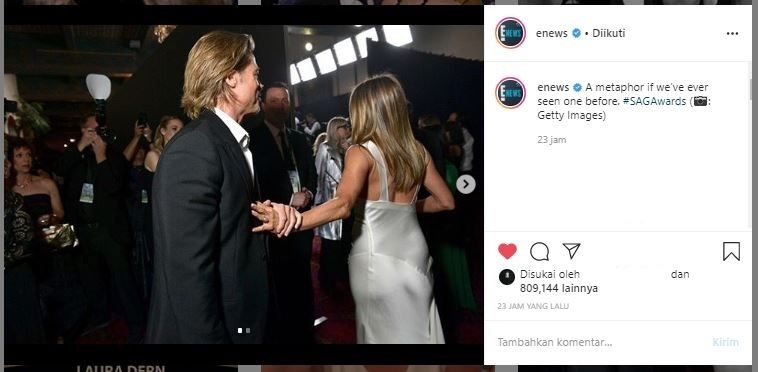 Brad Pitt dan Jennifer Aniston di SAG Awards 2020. (Instagram/@enews)