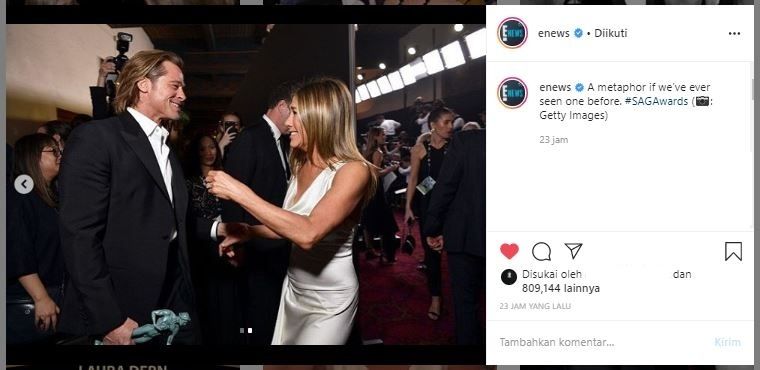 Brad Pitt dan Jennifer Aniston di SAG Awards 2020. (Instagram/@enews)