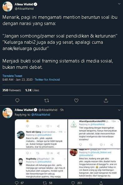 Cuitan Alissa Wahid soal debat hijab. (Twitter/@AlissaWahid)