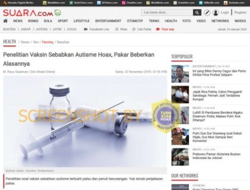 Unggahan soal vaksin bisa sebabkan autisme anak. (turnbackhoax.id)