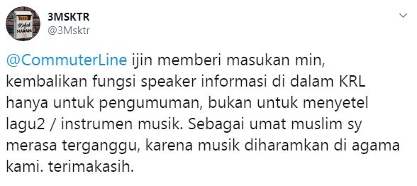 warganet protes speaker KRL putar musik (Twitter)