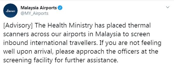 Malaysia pasang alat pemindai suhu tubuh di bandara (Twitter/my_airports)