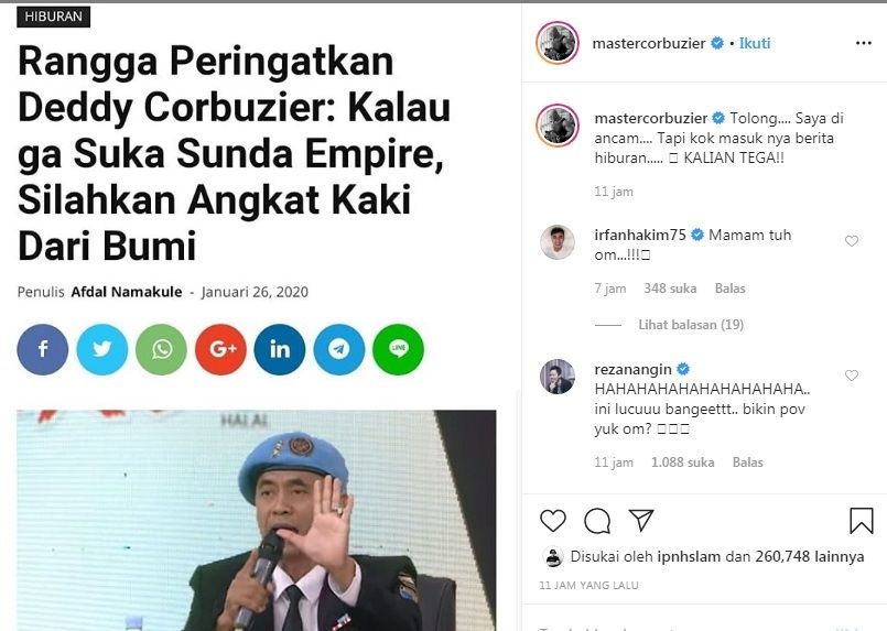Unggahan Deddy Corbuzier soal Sunda Empire [Instagram/mastercorbuzier]