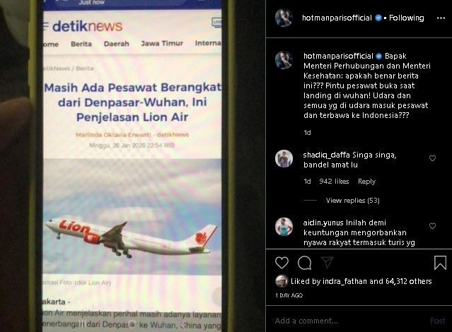 Hotman Paris buka suara soal virus corona. (Instagram/@hotmanparisofficial)