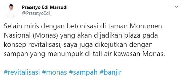 Ketua DPRD DKI Jakarta Prasetyo ungkap penyebab banjir Monas (Twitter)