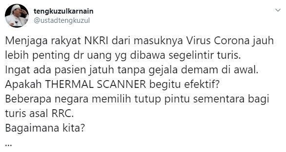 Tengku Zulkarnain soal virus corona (Twitter/ustadtengkuzul)