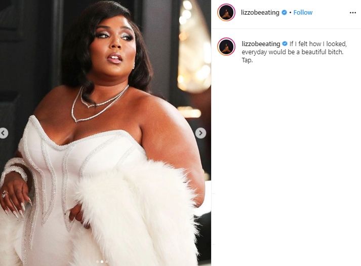 Lizzo di Grammy Awards 2020. (Instagram/@lizzobeeating)