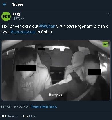 Sopir taksi diduga usir penumpang karena takut kena virus corona. (Twitter/@RT_com)