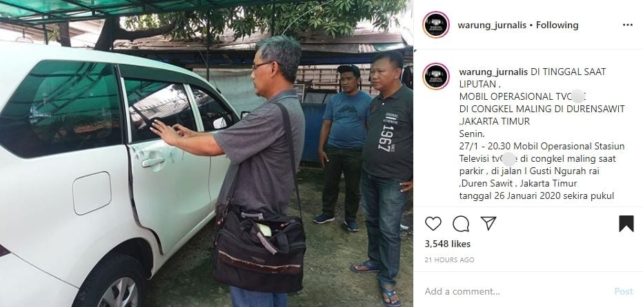 Mobil Avanza milik stasiun tv swasta dibobol maling. (Instagram)