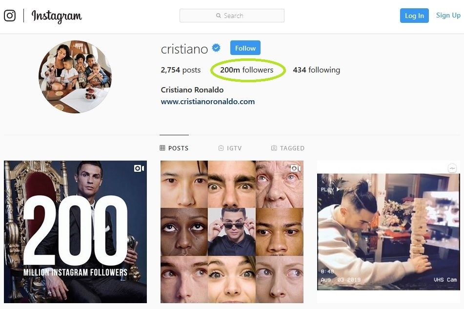 Akun Instagram @cristiano milik pesepak bola Cristiano Ronaldo. [Instagram/captured]